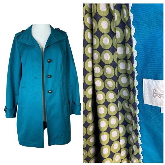 Boden Jackets & Blazers - Boden Trench with Fun Pattern Lining - Button Front. Turquoise. US size 8